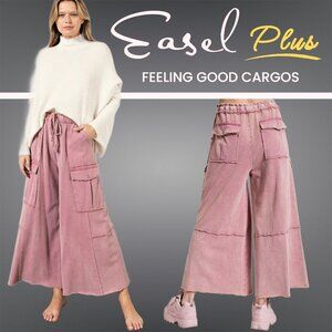 EASEL “Feeling Good Cargos” Mineral Washed Flared Leg, Raw Seams & Hems, Pockets